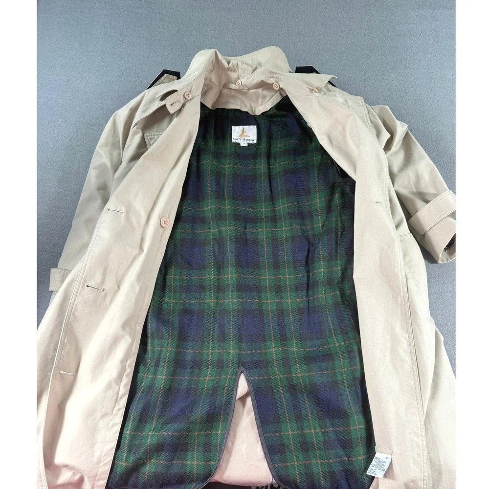 VTG Misty Harbor Original Trench Coat Women 10 Beige Plaid Lined Double Breasted